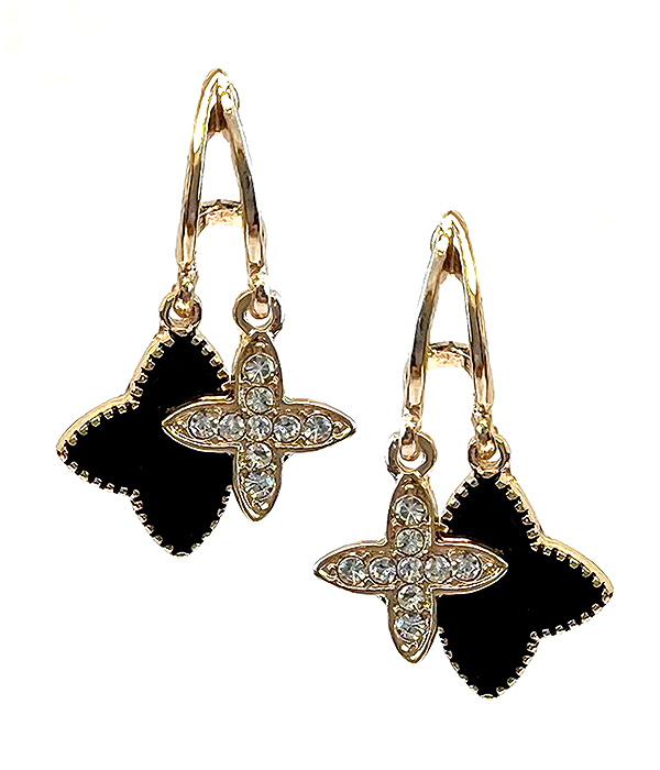 CRYSTAL AND EPOXY DOUBLE CLOVER DANGLE EARRING