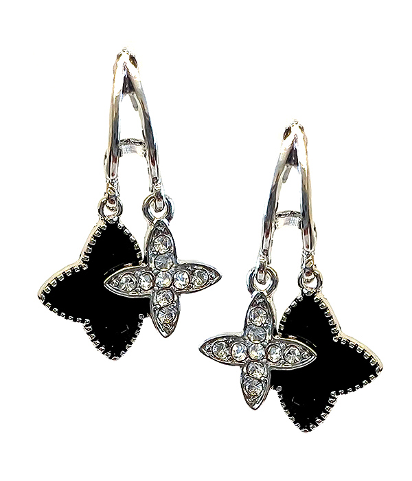 CRYSTAL AND EPOXY DOUBLE CLOVER DANGLE EARRING