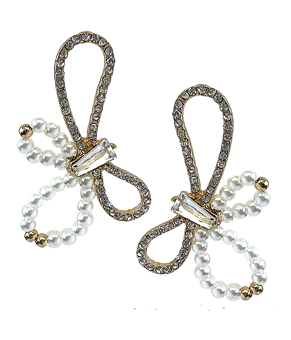 CRYSTAL AND PEARL MIX BUTTERFLY BOW EARRING