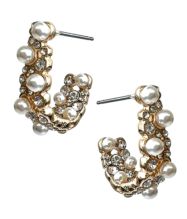 CRYSTAL AND PEARL MIX BUBBLE HOOP EARRING