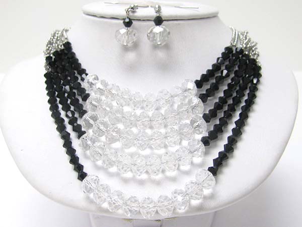 5 row crystal cut facet glass beads necklace earring set