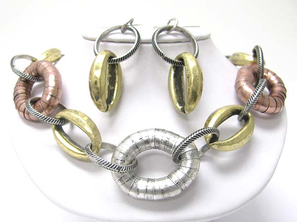 5 mm snake chain and burnish metal link necklace set