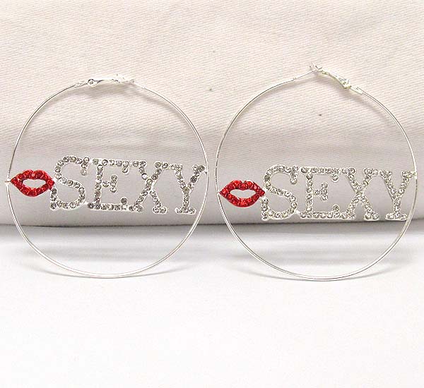 CRYSTAL SEXY WITH LIP FASHION HOOP EARRING - HOOPS