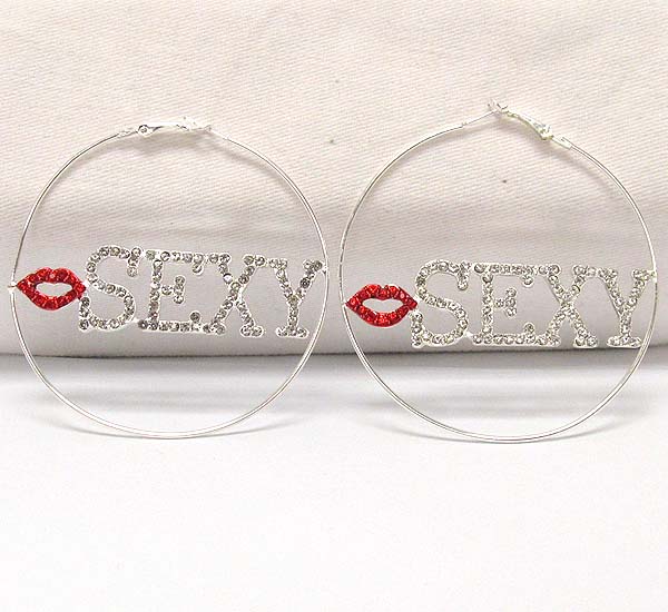 Crystal sexy with lip fashion hoop earring - hoops