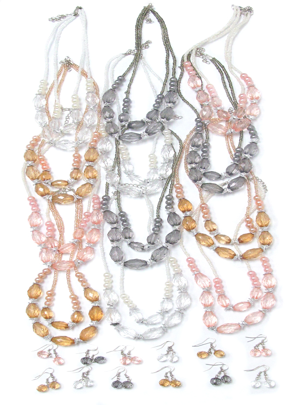 Acrylic facet drop chain necklace set -12 pc dozen pack mens jewelry