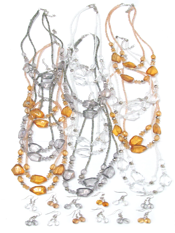 Acrylic facet drop chain necklace set -12 pc dozen pack mens jewelry