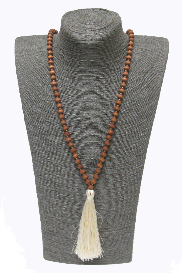 Tassel drop wood beads long necklace