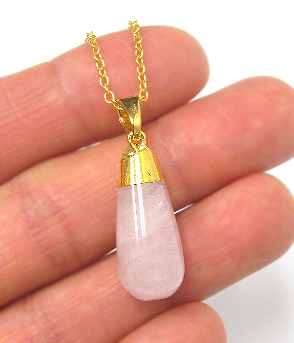 Semi precious stone terardrop quartz pendant necklace