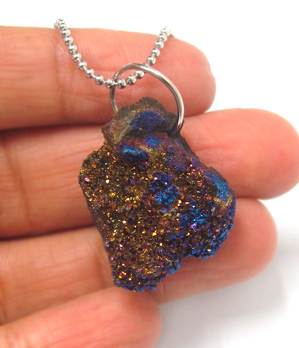 Raw semi precious druzy stone necklace