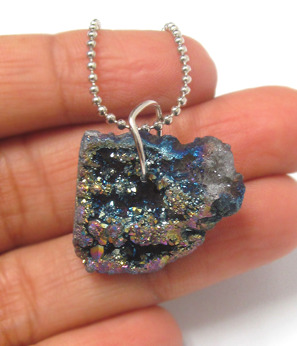 Raw semi precious druzy stone necklace