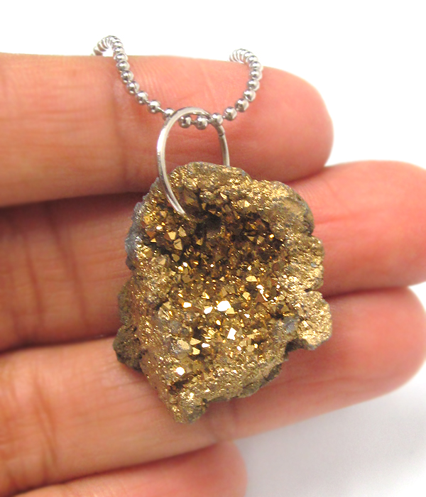 Raw semi precious druzy stone necklace