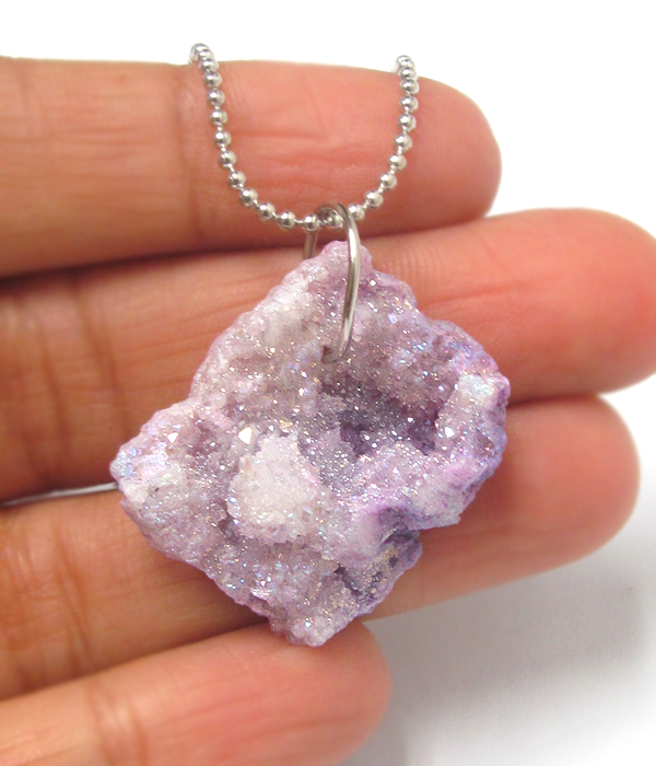 Raw semi precious druzy stone necklace