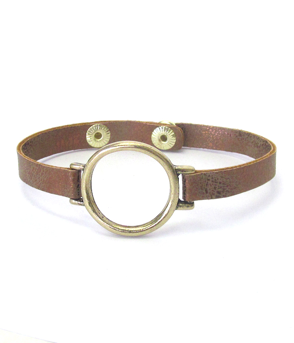 Metal ring leatherette band bracelet
