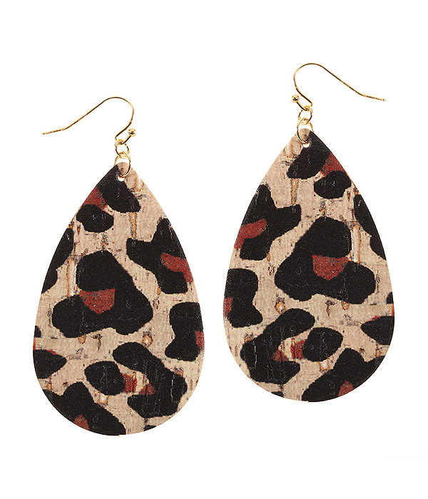 Animal print cork teardrop earring