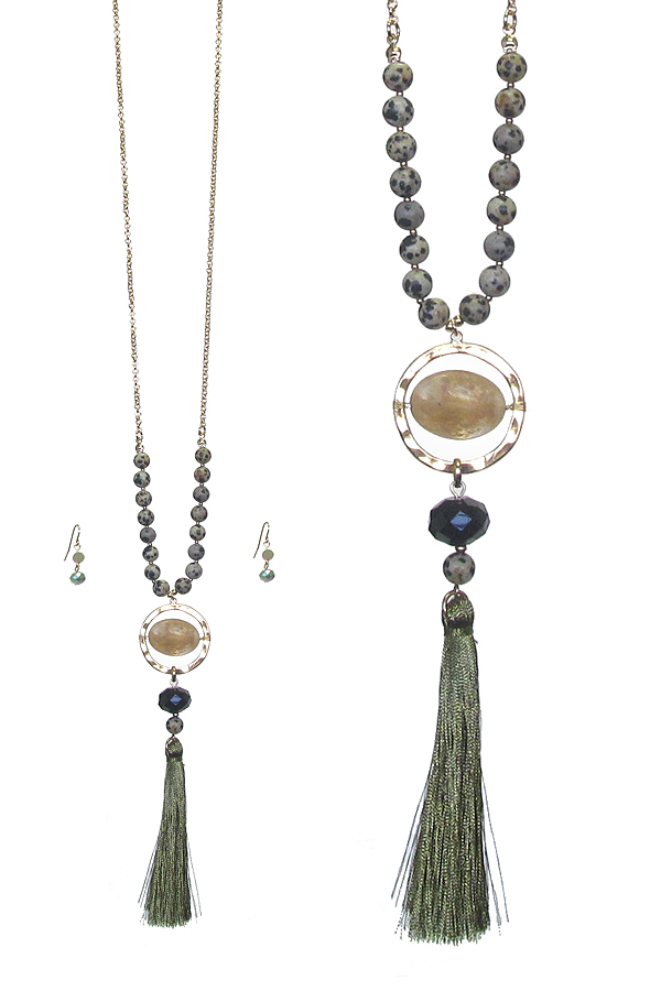 SEMI PRECIOUS STONE AND TASSEL DROP LONG NECKLACE SET