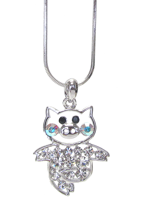 WHITEGOLD PLATING CRYSTAL PIG PENDANT NECKLACE