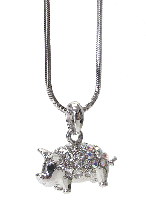 Made in korea whitegold plating crystal double side 3d pig pendant necklace