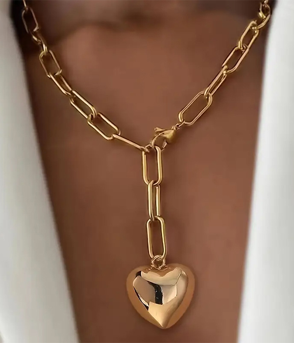 Puffy heart pendant y shape necklace