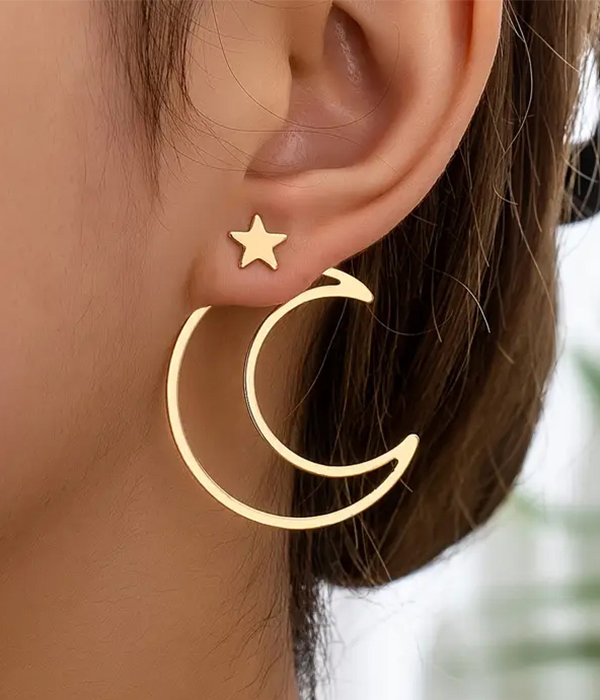 Moon and star earring pair