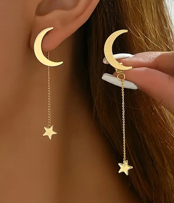 Moon and star drop earring