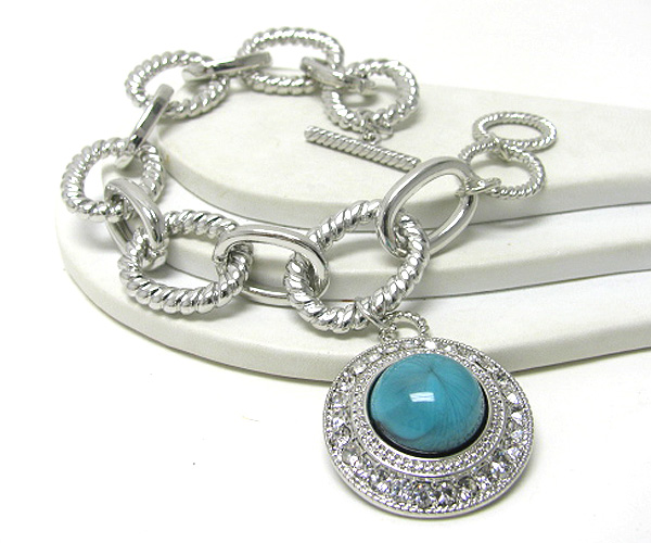 Turquoise and crystal round charm bracelet