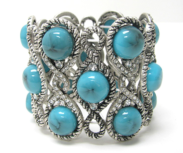 Crystal stone metal mix stretch bracelet