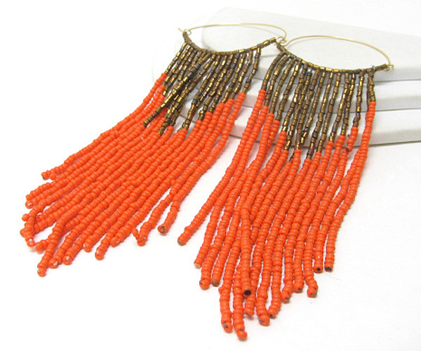 Multi seed beads drop metal earring