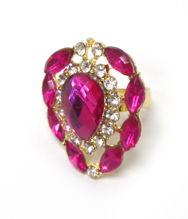 Multi size linked crystals ring 