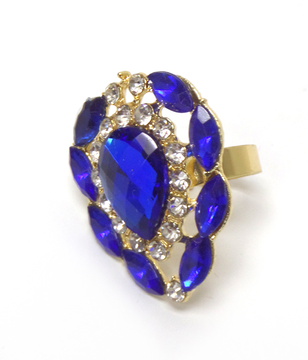 Multi size linked crystals ring 