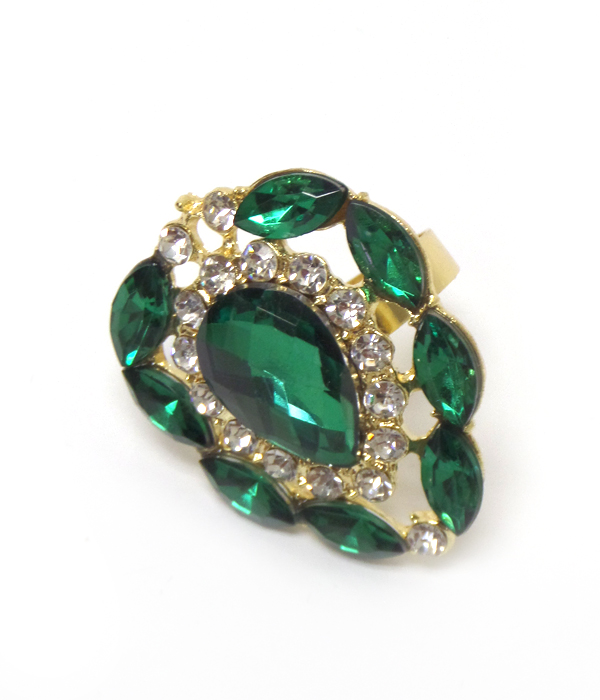 Multi size linked crystals ring 