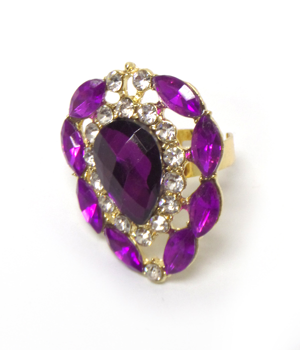 Multi size linked crystals ring 