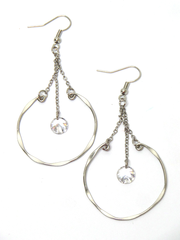 Cubic zirconia dangle crystal with fish hook hoop earrings 