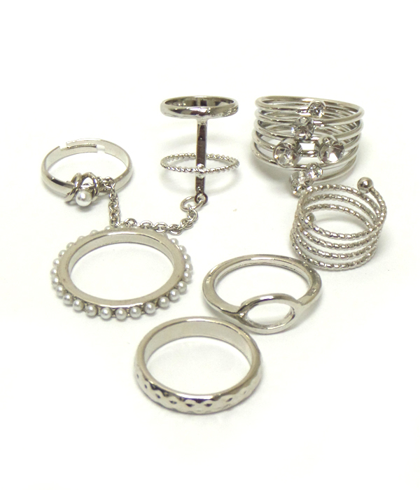 Crystal and pearl mix multi slave and stackable ring combo set of 8