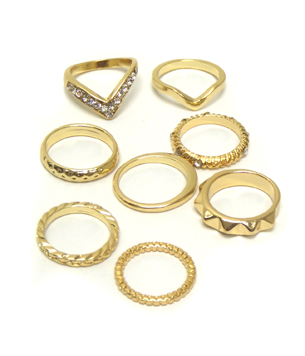 Crystal multi stackable ring combo set of 8
