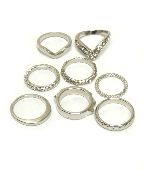 Crystal multi stackable ring combo set of 8