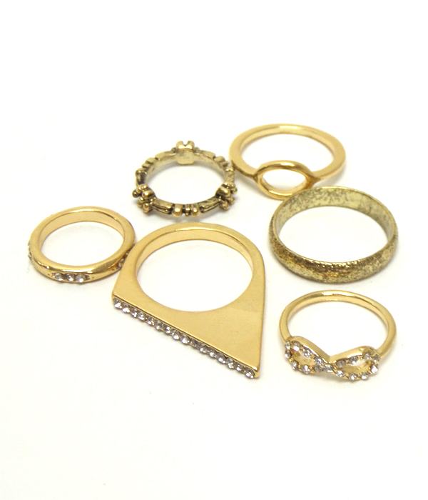 Crystal multi stackable ring combo set of 6