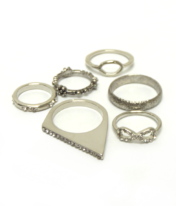 Crystal multi stackable ring combo set of 6