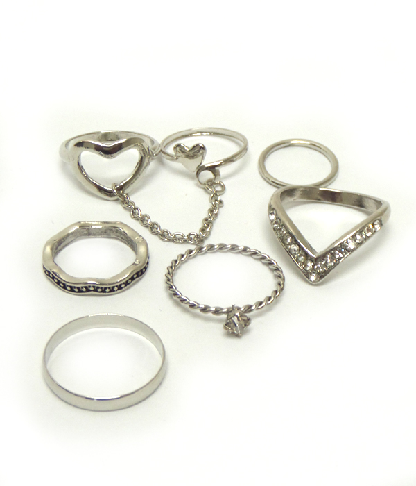 Crystal multi slave and stackable ring combo set of 7