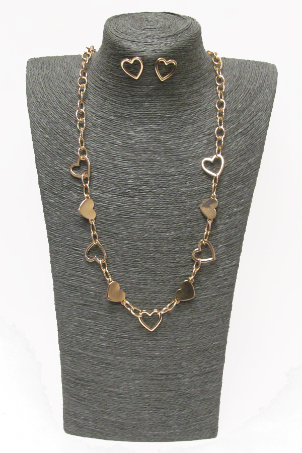 Multi heart link chain long necklace earring set -valentine