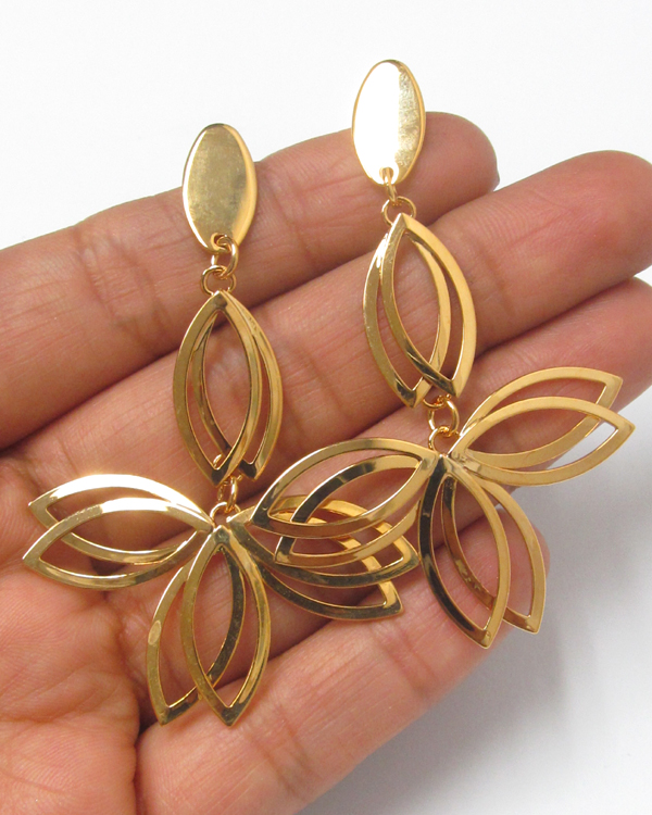 Electro plating double metal flower drop earring