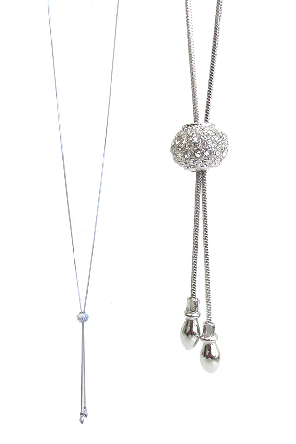 WHITEGOLD PLATING Y SHAPE SLIDING CRYSTAL BALL LARIAT NECKLACE