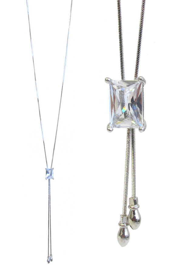 WHITEGOLD PLATING Y SHAPE SLIDING CUBIC ZIRCONIA LARIAT NECKLACE