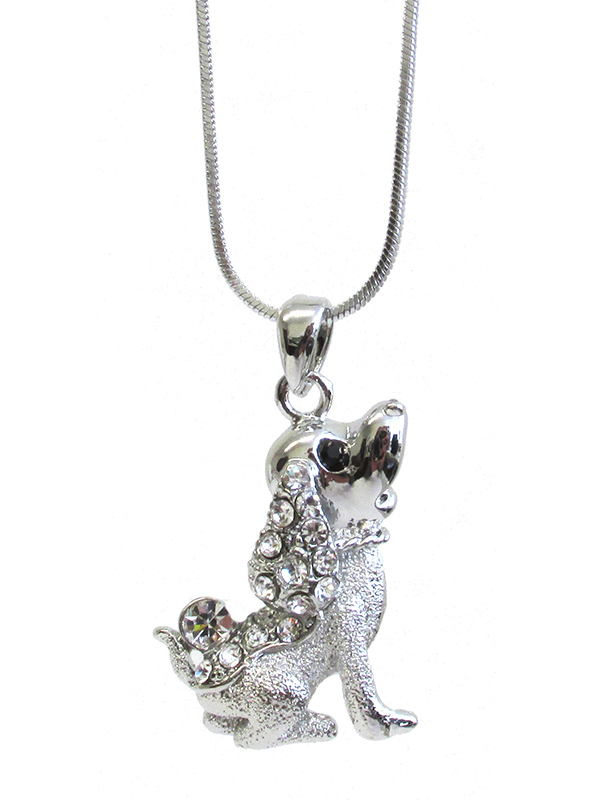 WHITEGOLD PLATING CRYSTAL DOG PENDANT NECKLACE