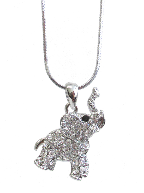 WHITEGOLD PLATING CRYSTAL ELEPHANT PENDANT NECKLACE