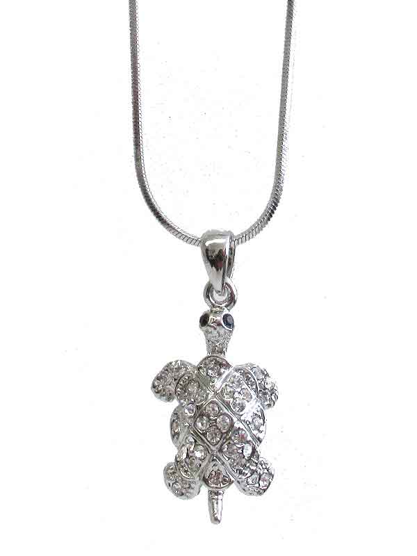 WHITEGOLD PLATING CRYSTAL TURTLE PENDANT NECKLACE