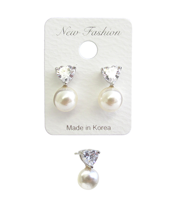 Made in korea whitegold plating cubic zirconia and pearl stud earring