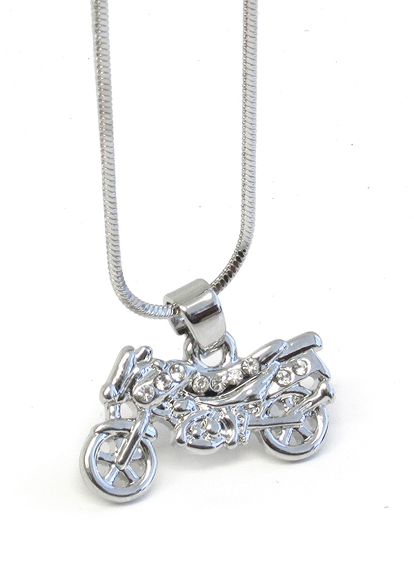 WHITEGOLD PLATING MOTOR CYCLE PENDANT NECKLACE