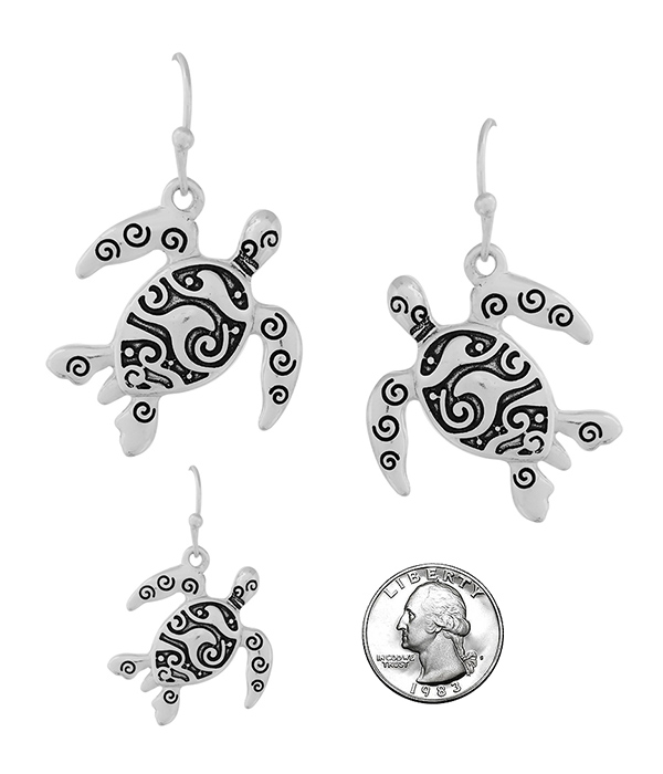 SEALIFE THEME TEXTURED METAL EARRING - TURTLE