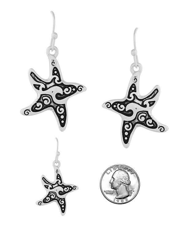 SEALIFE THEME TEXTURED METAL EARRING - STARFISH