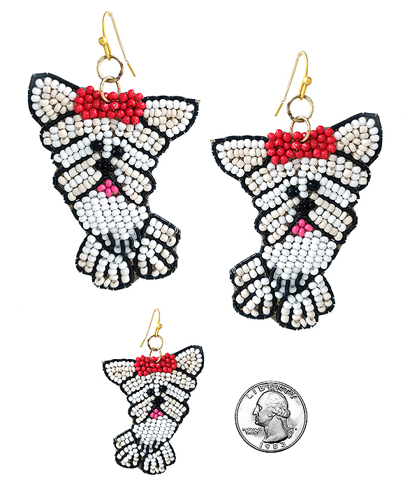 HANDMADE MULTI SEEDBEAD DOG EARRING